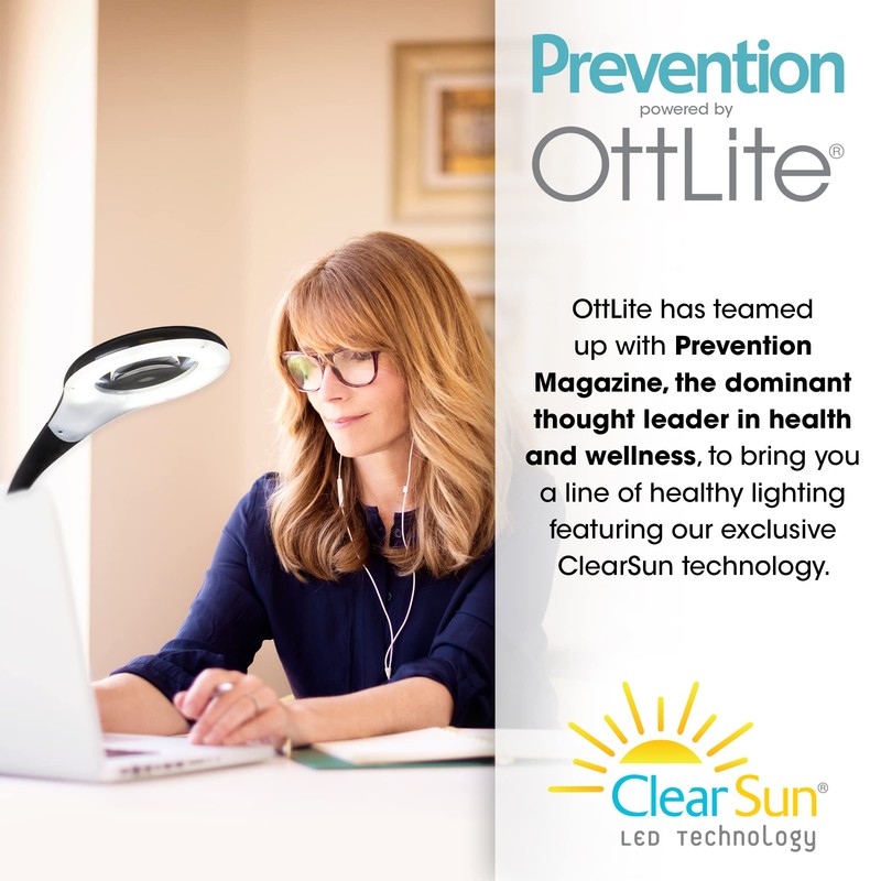 OttLite LED Desk Lamp with Adjustable Magnifier, Prevention Series -