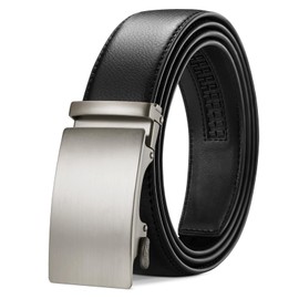 TANGCHAO Men's Belt, Leather Belt Ratchet Automatic Buckle for Men Business Suit Jeans, 35 mm Belt, Adjustable Size, Black 33