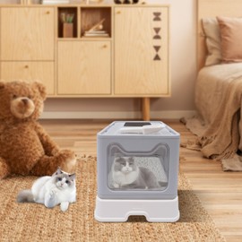 JAYGOVAN Enclosed Cat Litter Box Large Foldable Litter Box with Lid and Scoop, 16.14''×20.07''×14.96'' Front Entry Top Exit Kitty Litter Box Odor Control Easy Clean for Cats Under 10kg/22lbs