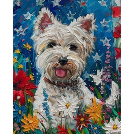 SVINOILER Patriotic 4th of July Dog Paint by Numbers Kit for Adults Beginner Westie Dog and Flowers DIY Digital Oil Painting Kits on Canvas with Brushes and Acrylic for Home Decor Gifts 16x20 Inch