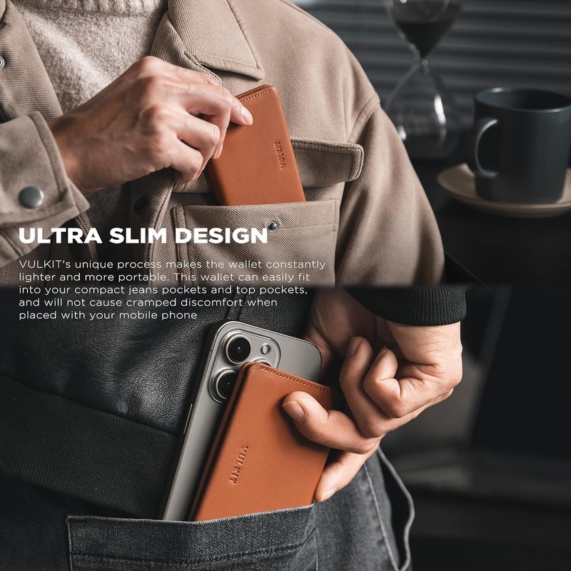 VULKIT Slim Minimalista Tarjetero RFID Bloqueo Tarjetero de Piel Cartera