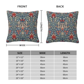 Keebik William Morris Pattern Throw Pillow Covers Decorative Outdoor Soft Pillowcases Home Decor Living Room Cushion Case for Bed Couch Car 18x18 Inch