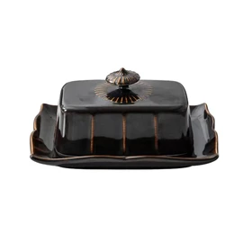 WAIT FLY Vintage Ceramic Butter Dish with Lid for Kitchen Countertop, Home Decorative-Black-1 PCS