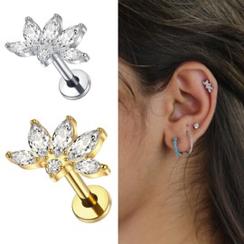 Nose Piercing Titanium Lip Stud Stud Piercing Ring Helix Piercings - Silver Gold Septum Piercing - Stylish Design Piercing Ear (1.2 mm Bar Thickness | 8 mm Bar Length, Silver Clear Cubic Zirconia),