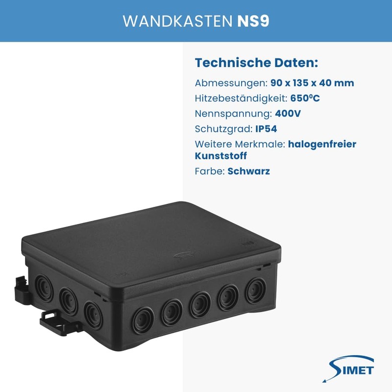 SIMET Junction box 90 x 135 x 40 mm, halogen-free,