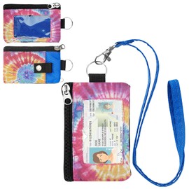 JONYEE Minimalist Small Wallet Cards Holder with Lanyard,ID Case with 2 Zipper Pockets and Key Chain for Men and Women, Hangable&Waterproof Coin Purse for Work Outdoor Sports