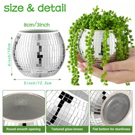 Qiumyanlod Disco Ball Planter,Disco Ball Vase,Disco Ball Flower Pot,Disco Ball Bowl,Disco Plant Holder,Silver Mirror Glass Disco Ball Decor Vase for Table Centerpieces,Party,Bar,Office,4 * 5 * 5IN