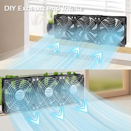 AmRunJe 3X 120mm Computer Fan with AC Plug 110V – 240V Small Dual-Ball Box Fans with Speed Controller 4V - 12V for DIY Bedroom Window Exhaust or Intake and Laptop Cooling Pad