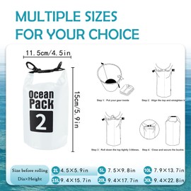 Dry Bag 2L, Boat Dry Bags White Waterproof Bag Dry Sack Roll Top Long Adjustable Shoulder Strap 2L/5L/10L/20L/30L/40L for Drifting Boating Kayaking Fishing Rafting Swimming Camping Canoeing Surfing