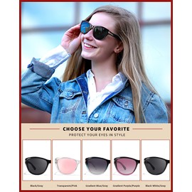 Myiaur Polarised Sunglasses Women's Retro Stylish UV400 Protective Lenses for Outdoor Activities, Black Frame/Grey Lenses