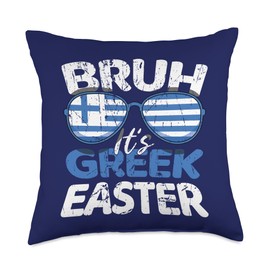 Bruh It's Greek Easter Sunday Greece Flag Greek Easter Throw Pillow