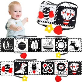 Baby Toys - Black and White High Contrast Tummy Time Toys, Newborn Toy 0-3 Months, Soft Baby Book, Visual Stimulation Montessori Sensory Crinkle Infant Toy 0-6 6-12 Months, Shower Babies