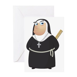 CafePress Angry Nun Folded Greeting Card Glossy