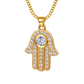 Suplight Gold Hand of Fatima Pendant Cubic Zirconia Hamsa Hand Evil Eye Charm Necklace Protection Jewelry Gift for Her …