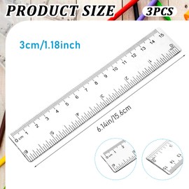 3 Pack 6 Inch Ruler Set Plastic Straight Rulers Transparent Measuring Tool for Student School Office Drawing with Inches and Clear Metric Measuring Small Ruler