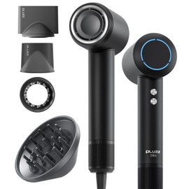 PLUZZ Professional Hair Dryer with Diffuser for Curly Hair, 400M Negative Ionic Blow Dryer for Fast Drying, 120,000 RPM High-Speed Brushless Motor, Low Noise Lightweight, Travel-Friendly (Black)