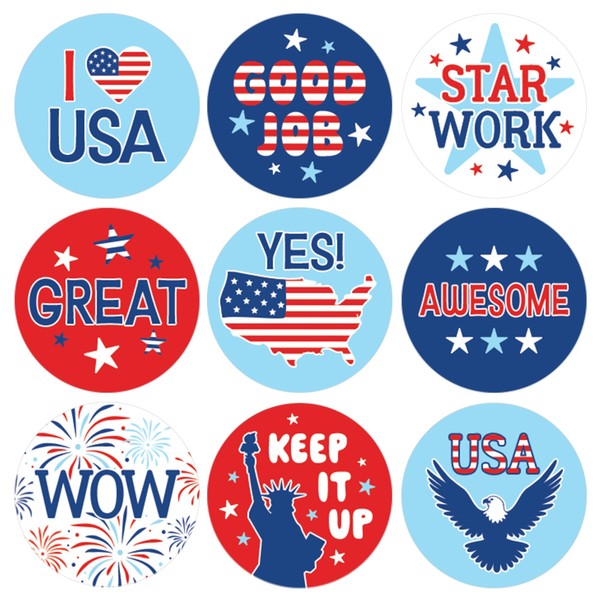 Patriotic Reward Stickers for Kids - 1,080 Red White and