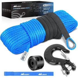 Nilight 1/4 Inch x 50 Feet Winch Rope Synthetic Winch Line Cable Universal