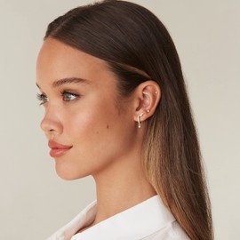 PAVOI 14K Gold Plated 925 Sterling Silver Post Huggie With Dangle | Small Gold Hinged Hoop Earrings For Women | Trendy Dangle Hoop Earrings | CZ Huggie Earrings (Opal, White Plated)