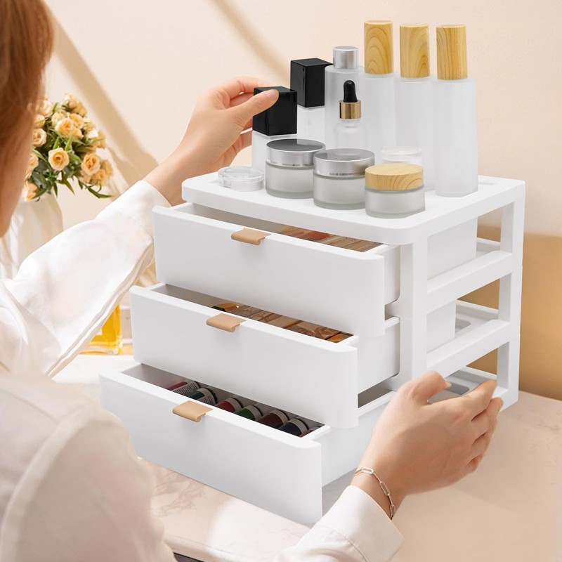 Drawer Box with 3 Closed Desk Storage Box Desk Organiser