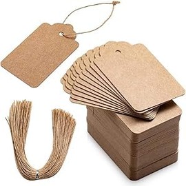 100pcs Premium Gift Tags, Double-Sided Available Kraft Paper Price Tags with 100 Root Natural Jute Twine, Craft Labels Treats for Wedding Christmas Day Thanksgiving