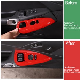 Window Lift Switch Cover Compatible with Chevy Corvette C6 2005-2013, Car Door Window Glass Lift Button Panel Trim Cover Accessories (Sports red)