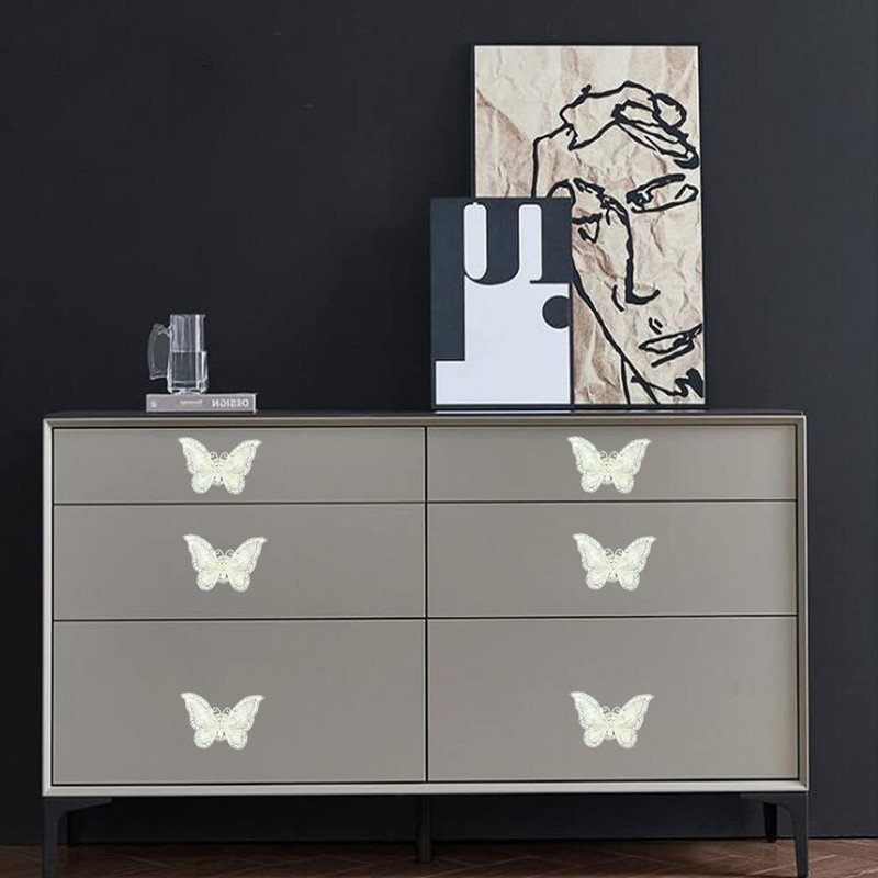 CPELLESSE 6 pcs Butterfly Cabinet Knobs, Crystal Cupboard Pulls Kitchen