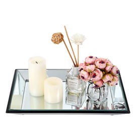 Hipiwe Glass Mirror Makeup Vanity Tray Black Rectangle Perfume Tray Jewelry Trinket Organizer Coffee Table Centrepiece Decorative Dresser Tray Bathroom Storage Tray,11.9x 7.9 inch