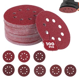 Pack of 100 Sandpaper 125 mm Velcro, Sanding Discs 8 Holes, Eccentric Round Sandpaper (100 Pieces 600 Grit)