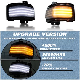 ULTRALTH LED Side Mirror Marker Light for Ford F-150 (2015 2024) | Ford F250 F350 F450 F550 Super Duty 2017-2024 Switchback White DRL + Sequential Amber Turn Signa Direct Fit Replacement (2-Piece Set)