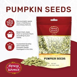 Spicy World Raw Pumpkin Seeds 5 LB Bag - Shelled, AAA Grade, Unsalted, Dry, Vegan, Bulk Bag