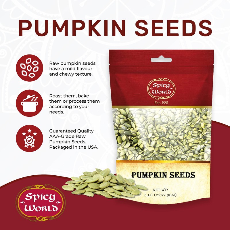 Spicy World Raw Pumpkin Seeds 5 LB Bag - Shelled,