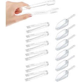 Pinzas De Cocina, 12 Piezas De Utensilios De Servir, Pinzas Para Hielo y Cucharas, Ideal Para Fiestas y Eventos, Material Plástico, Color Blanco, Dimensiones 17.02 Cm y 16.2 Cm