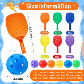 Lunmon Plastic Paddleball Racket with Balls PE Equipment for Elementary School 15.2 x 7.5 Inches Paddle Ball Racket with Lanyard Physical Education Classes Equipment 6 Colors