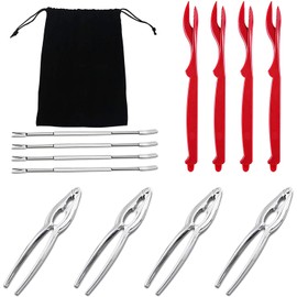 GLE2016 Seafood Cracker Set Nutcrackers Tools Including 4 Crab Crackers,4 Lobster Sheller and 4 Forks (Red)