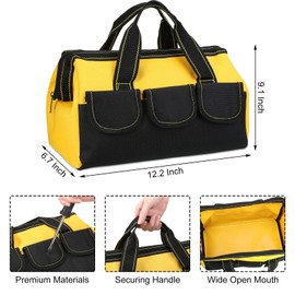 Silkfly 6 Pcs Tool Bag for Men Women Heavy Duty Tool Tote with Waterproof Hard Bottom Multi Pockets Large Mouth Organizer for Various Worker Electrician Carpenter Mechanic(Yellow,13 Inch)