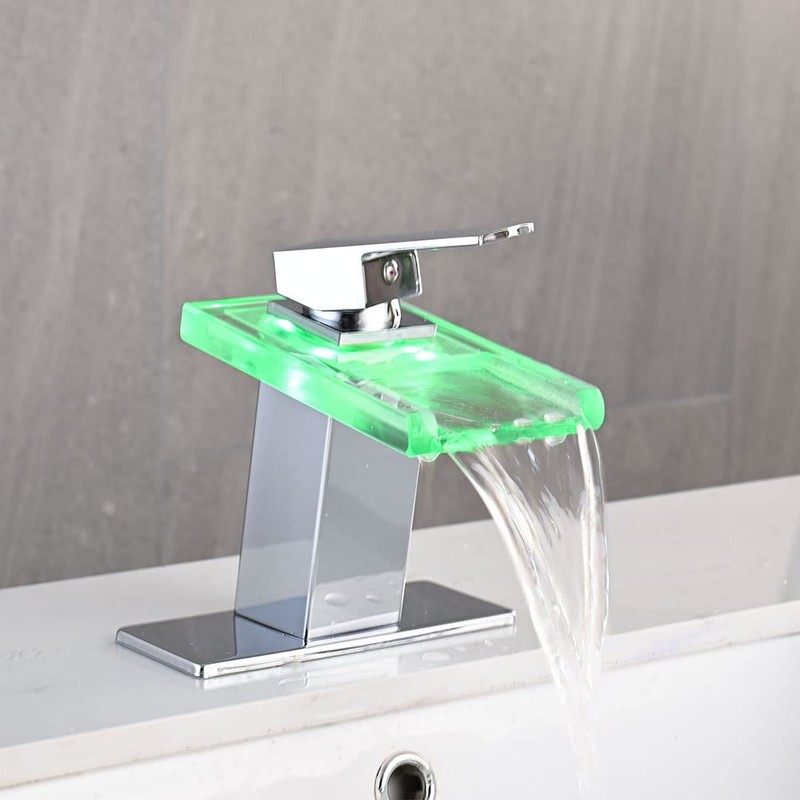 AVSIILE LED Bathroom Sink Faucet, Chrome Waterfall Single Hole Handle