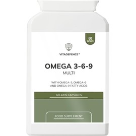 Vitadefence Omega 3-6-9 Multi, Fish Oil with Flaxseed and Sunflower Oil, 60 Capsules, with Vitamin E