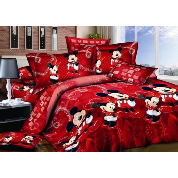 Haru Homie 100% Cotton Kids Reversible Printing Mickey Mouse Couples Duvet Cover 3PCS Bedding Set with Zipper Closure, King(No Comforter)