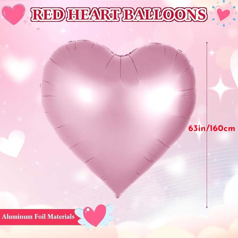 63in Giant Heart Foil Balloons, jumbo Hot Pink Love Heart