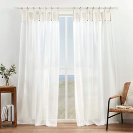 EXCLUSIVE HOME Hawkins Sheer Bronze Ring Top Curtain Panels, 54"x84", Natural, Set of 2
