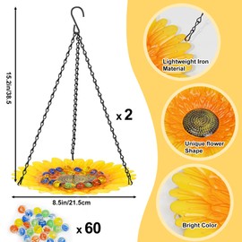 Bee Watering Station with Vivid Flower Design, Bee Bath Feeders for Outside with 30 Glass Balls, Butterfly Bath Bowl Bee Cups for Outdoor Garden Courtyard Decoration (2Pcs-Yellow)