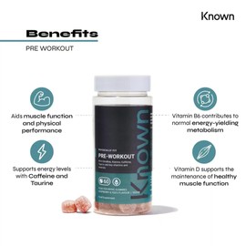 Pre-Workout Gummies 80mg Caffeine & 100mg Taurine per Serve by Known | Supports Energy Levels and Physical Performance | Raspberry and Yuzu Flavour | 60 4-per-Serve Vegan Gummies (3)