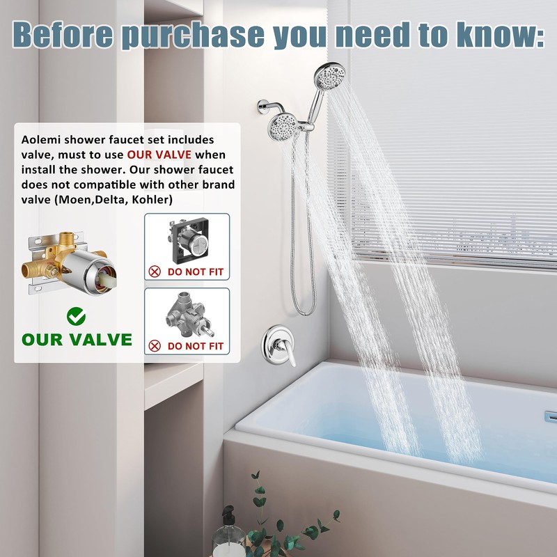 Aolemi Shower System Dual 2-in-1 Rain Shower Faucet Set 8-Setting
