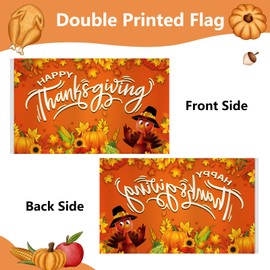 Arosche Thanksgiving Flag 3x5 Ft Happy Thanksgiving Decorations Orange Turkey Pumpkins Sunflower Leaf Backdrop Hanging Outdoor Flag Party Supplies for Indoor Outdoor Garden,Lawn,Yard,Balcony Decor