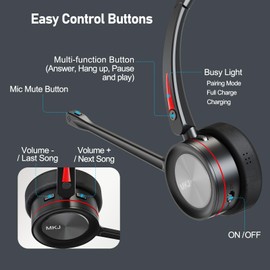 MKJ Wireless Headset with Microphone Noise Cancelling Call Center Home Office Wireless Headphone for Softphones Skype Teams Zoom Cisco Jabber Conference Calls Headset for Computer PC Laptop Mac