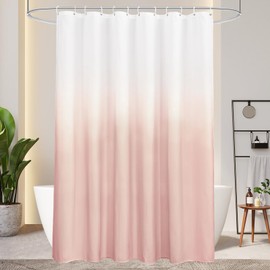 AooHome Shower Curtain 180 x 200 cm Textile, Pink Shower Curtains 120 g/m² Colour Gradient Bathroom Curtain Waterproof Washable Anti-Mould with 12 Shower Curtain Rings (White to Pink)