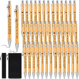 Bible Verse Ballpoint Pen Wood Bamboo Christian Pen Retractable Inspirational Scripture Ballpoint with Black Ink, Velvet Bags for Mother's Day Church Gift Religious Pastor Office Supply(48 Pcs)