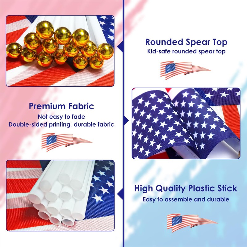 AhfuLife 100pcs American USA Flags on Sticks for 4th July
