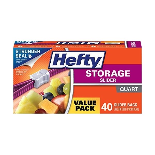 Hefty Slider Storage Bags, Quart (120 Count , Pack of 3)